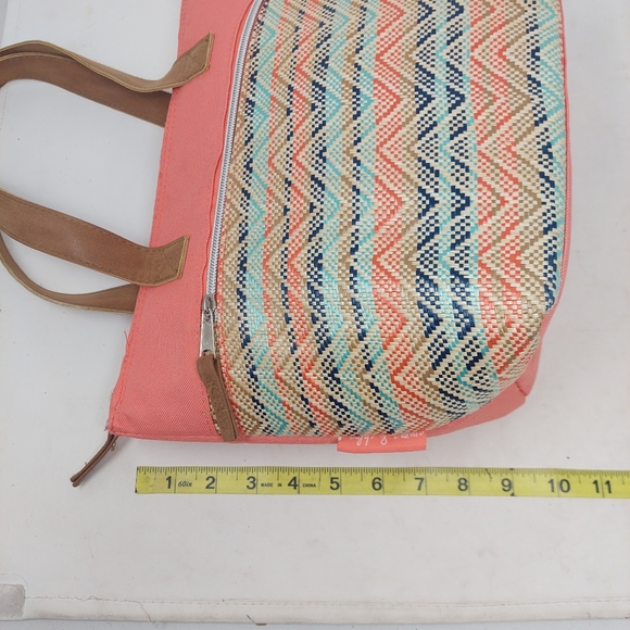 Emma & Chloe Salmon Pink Blue Woven Chevron Insulated Lunch Bag Beachy Coastal - Picture 7 of 12